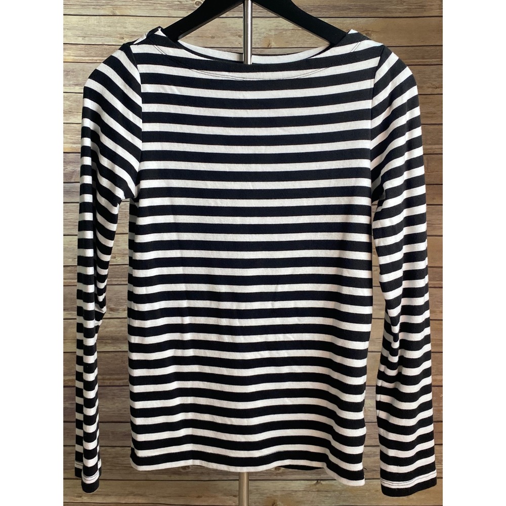 Gap The Modern Tee Womens Medium Black White Striped Long Sleeve Boat Neck Shirt